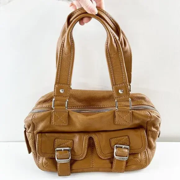 Michael Kors Leather Satchel Bowler Purse Handbag Bag Brown Cognac - Picture 1 of 9